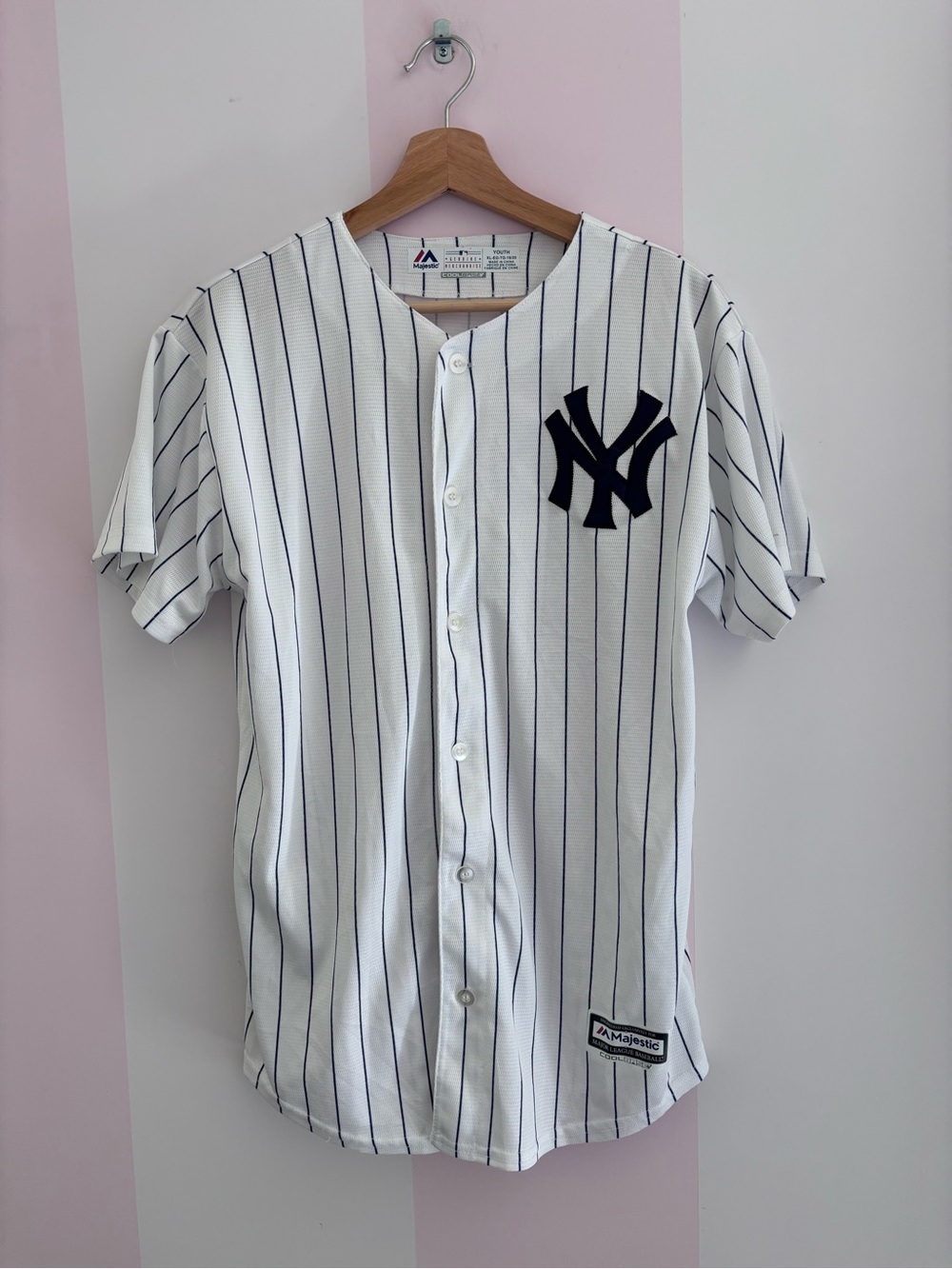 Majestic New York Yankees White Navy Pinstripe Jersey